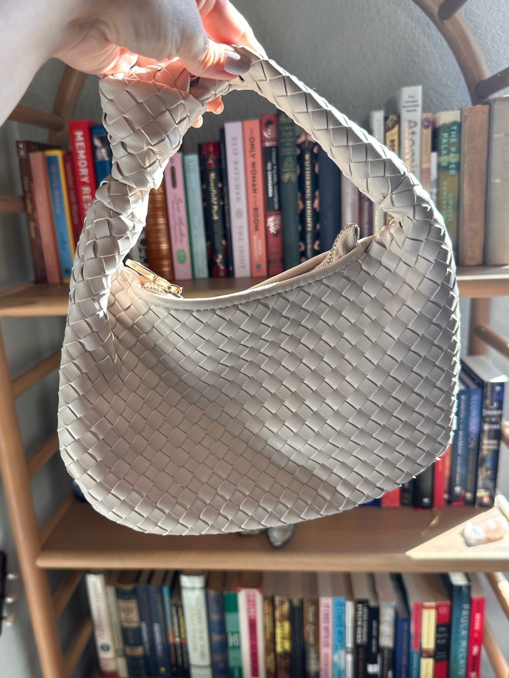 Melie Bianco Woven Shoulder Bag in Light Beige